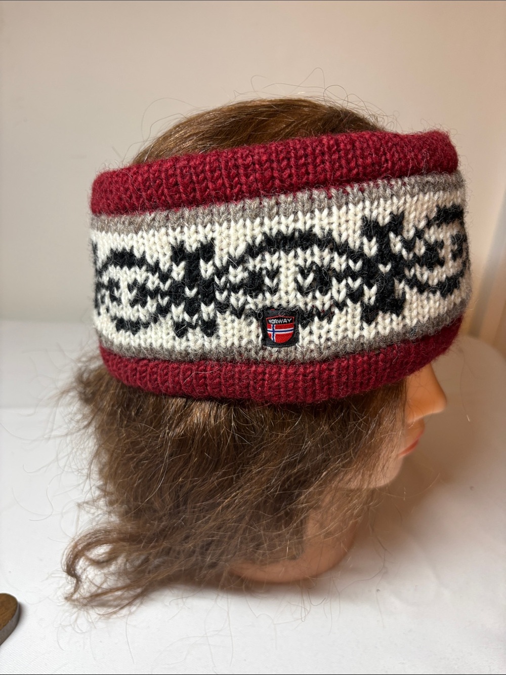 Babylonia Norway Burgundy Patterned Wool Lined Headband Ear Warmer One Size